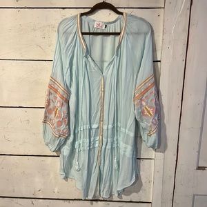 Pink pineapple embroidered tunic dress